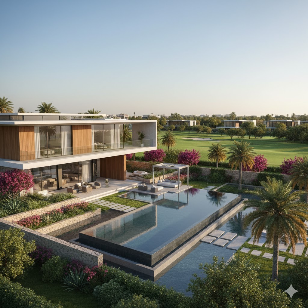 A beautiful modern villa in a lush, green community like Arabian Ranches.