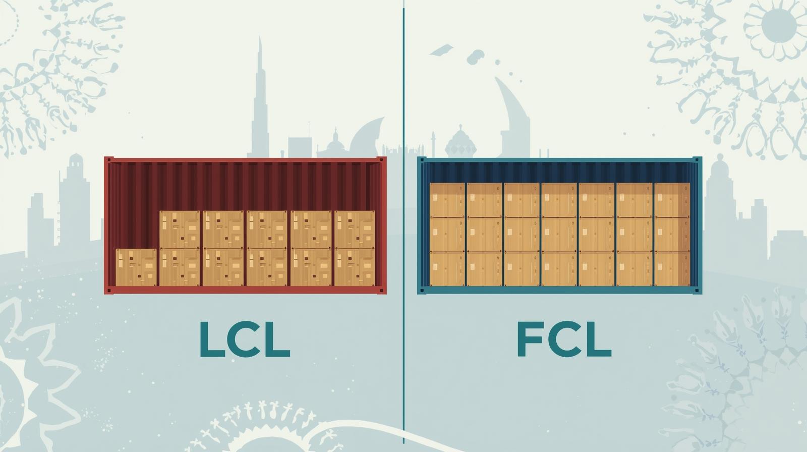 A split image showing a full shipping container and another container being loaded with mixed cargo boxes.