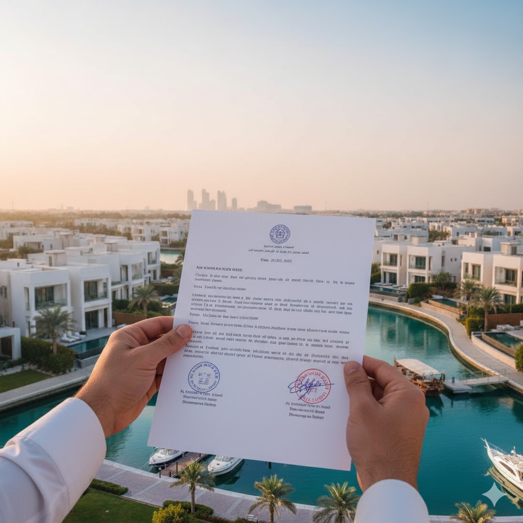 A close-up of an official moving permit document for a Dubai community.