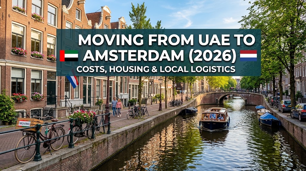 A traditional canal and narrow brick houses in Amsterdam.