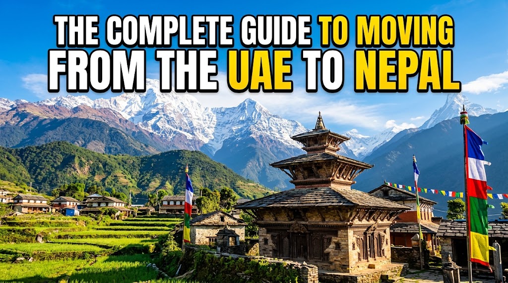 A beautiful view of the Himalayas and traditional architecture in Nepal.