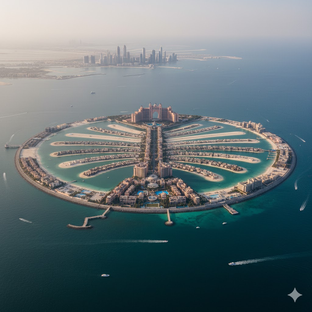 An aerial view of the fronds of Palm Jumeirah, Dubai.