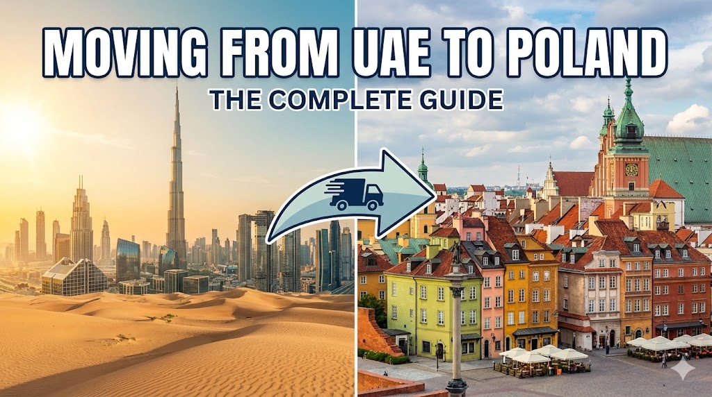 A container truck navigating the streets of Warsaw, Poland, near the Palace of Culture and Science.