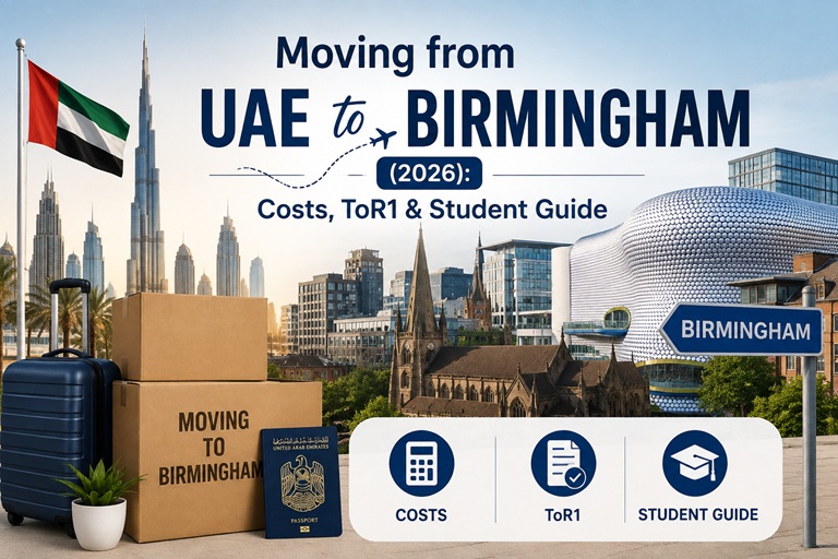 The modern skyline of Birmingham city center, featuring the Library of Birmingham and the Bullring.