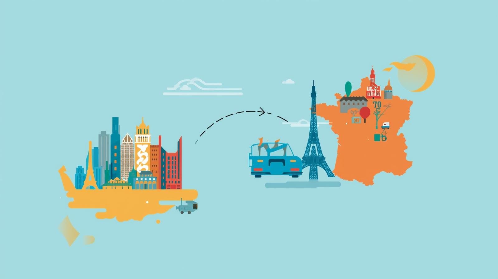 The Eiffel Tower in Paris on a classic city street, representing a move to France.