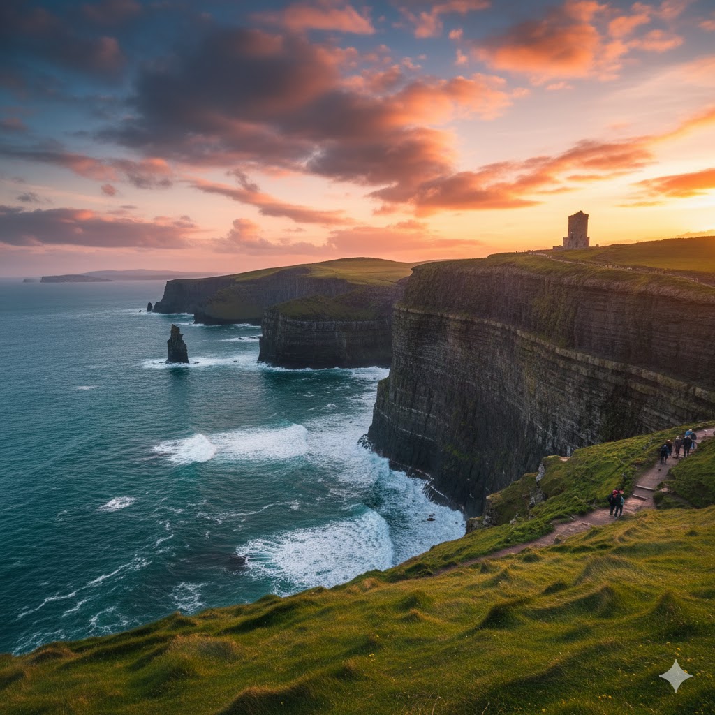 The iconic Cliffs of Moher in Ireland, showcasing the country's dramatic natural beauty.