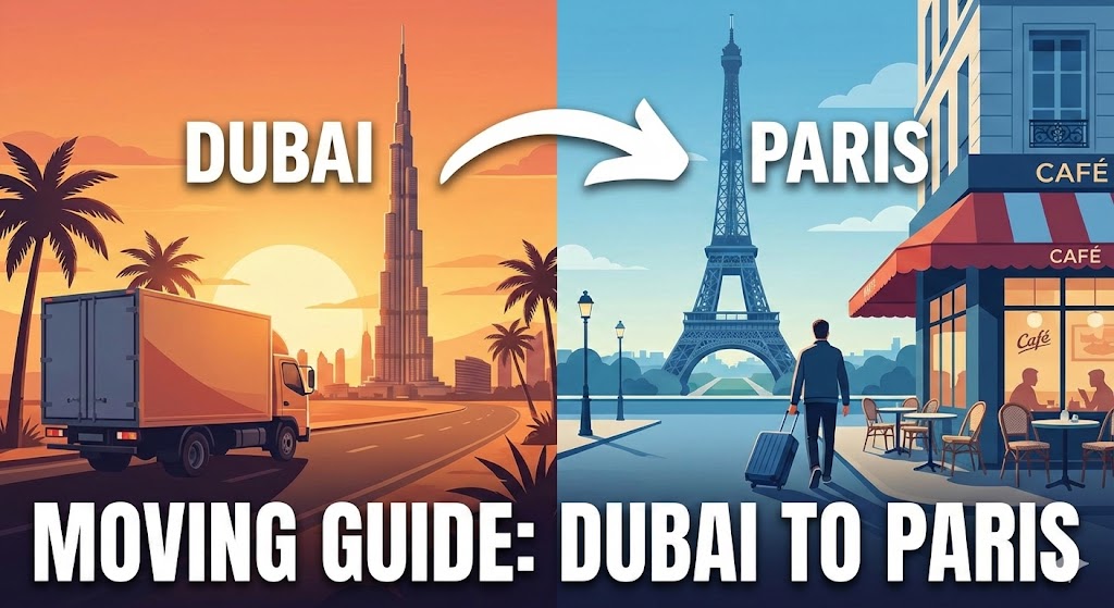 A classic Parisian street scene with Haussmann architecture and the Eiffel Tower in the distance.