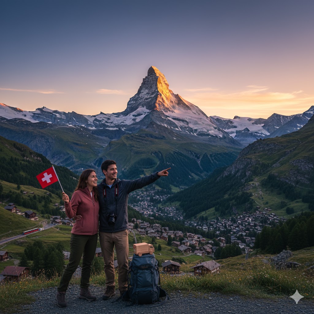 The iconic Matterhorn mountain in the Swiss Alps, symbolizing a move to Switzerland.