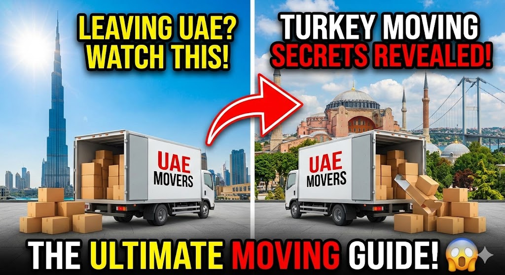 A shipping container being unloaded near a luxury villa in Bodrum, Turkey.