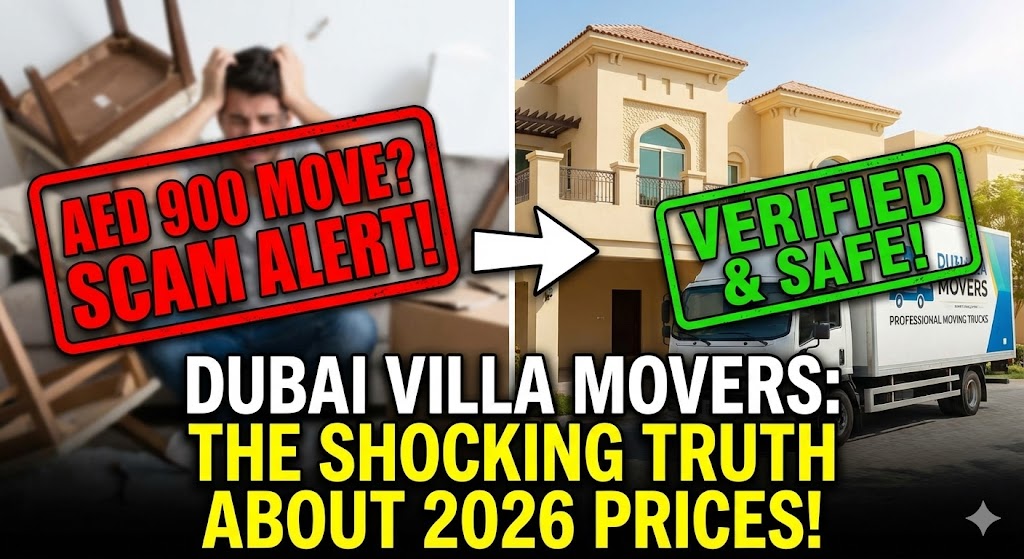 Professional villa movers in Dubai loading furniture into a truck in Arabian Ranches.