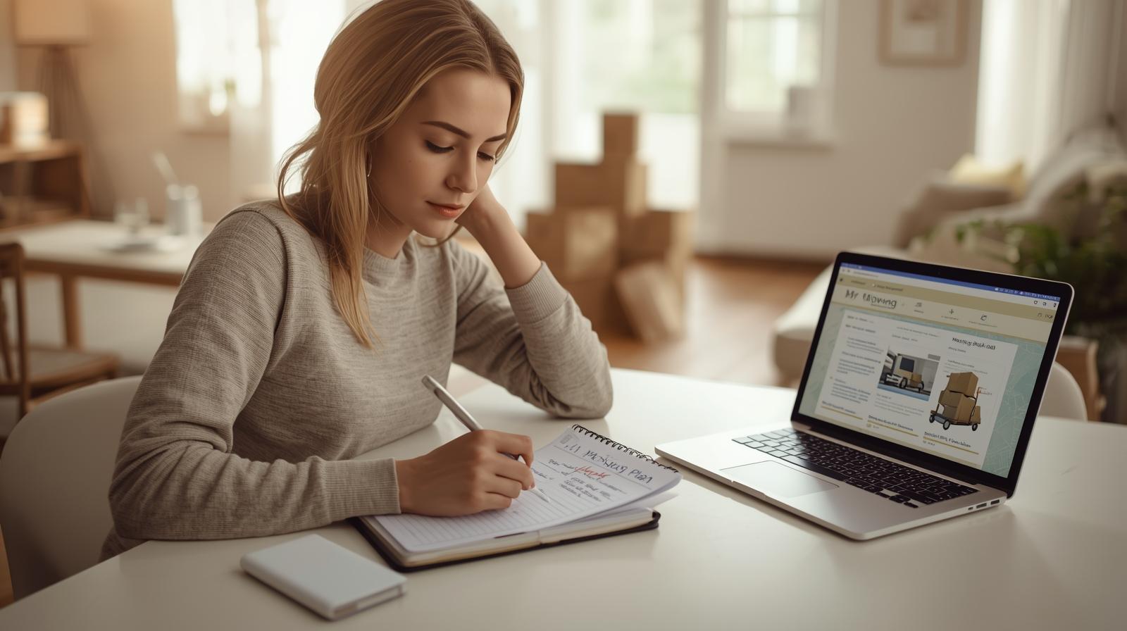 A person sitting on the floor, surrounded by moving boxes, taking a break with a coffee.